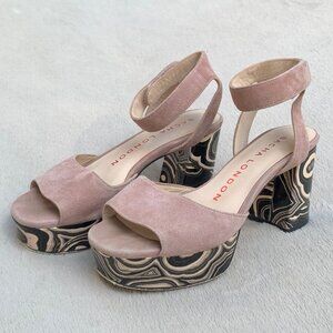 Sacha London Genuine Suede Platform Heel Sandals Sz 7.5